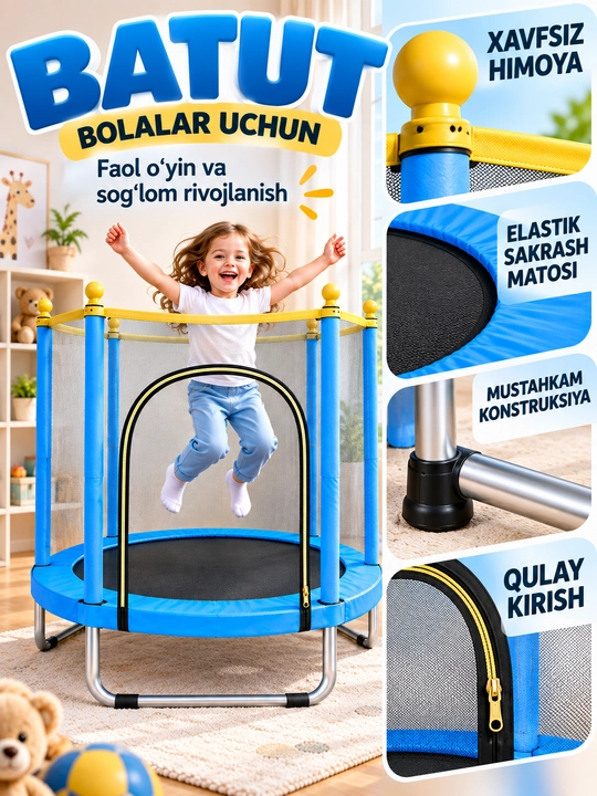 Batut, himoya tarmog'i bilan, 110 kg gacha bardosh beradi