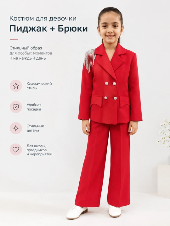 Классический костюм для девочки, пиджак и нарядный комплект для праздников и мероприятий - 