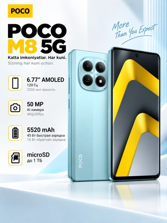 Smartfon Xiaomi Poco M8 5G, 8/512 AMOLED ekran, 5520mAh 45W - 