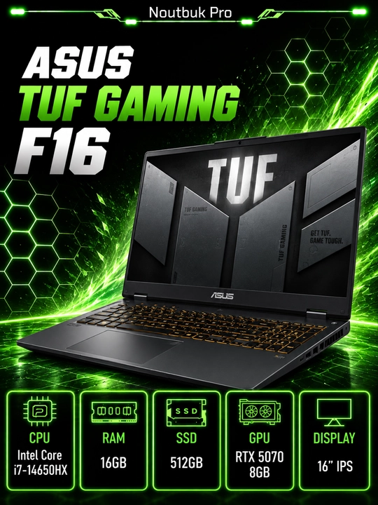 Ноутбук ASUS TUF Gaming F16 Intel Core i7-14650HX RAM 16GB SSD 512GB RTX 5070 8 GB 16" IPS - 