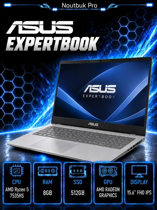 Ноутбук Asus Expertbook Ryzen 5 7535HS 15.6 FHD IPS RAM8GB DDR5 /512GB SSD - 