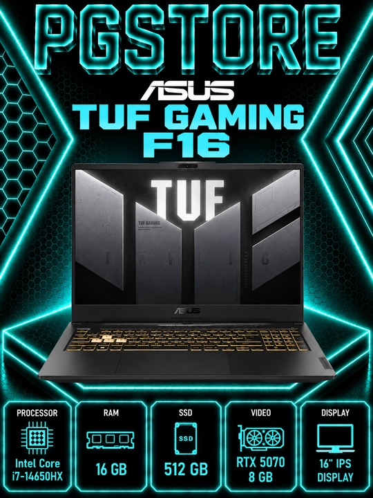 Ноутбук ASUS TUF Gaming F16 Intel Core i7-14650HX RAM 16GB SSD 512GB RTX 5070 8 GB 16" IPS - 