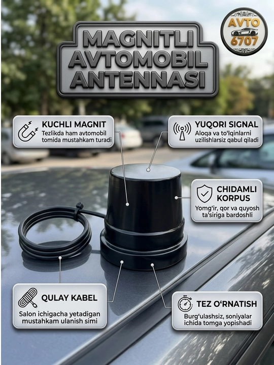 Barcha avtomobillar uchun magnitli antenna, barqaror signal - 