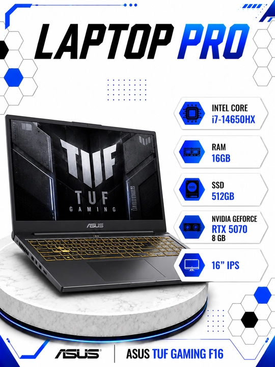 Ноутбук ASUS TUF Gaming F16 Intel Core i7-14650HX RAM 16GB SSD 512GB RTX 5070 8 GB 16" IPS - 