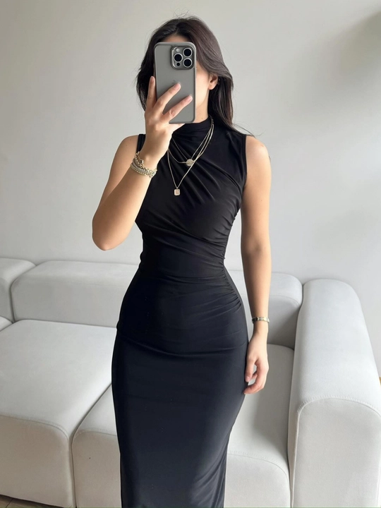 Draped ayollar uchun kechki Maxi libos, tor, yengsiz