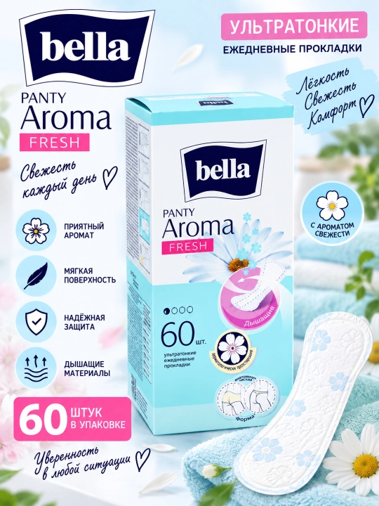 Kunlik prokladkalar Bella Panty Aroma Fresh, 1 tomchi, 60 dona - 
