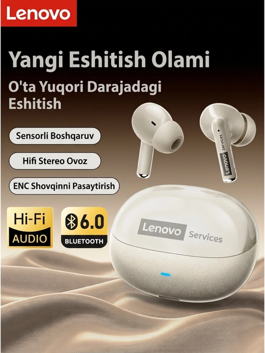 Lenovo LE257 Hi-Fi, ENS+ Simsiz quloqchin, sensorli, bluetooth 6.0, naushnik, stereo - 