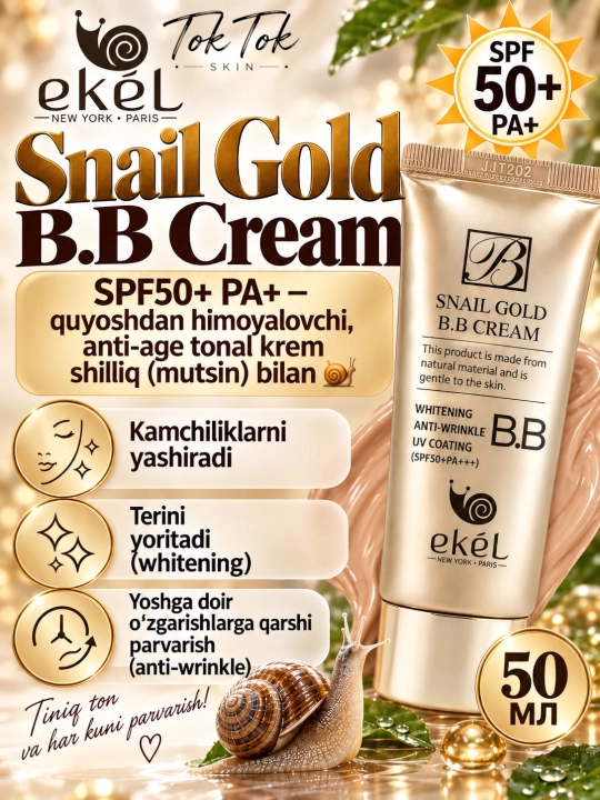 Антивозрастной BB-крем с муцином улитки и морским коллагеном Ekel Snail Gold SPF50+