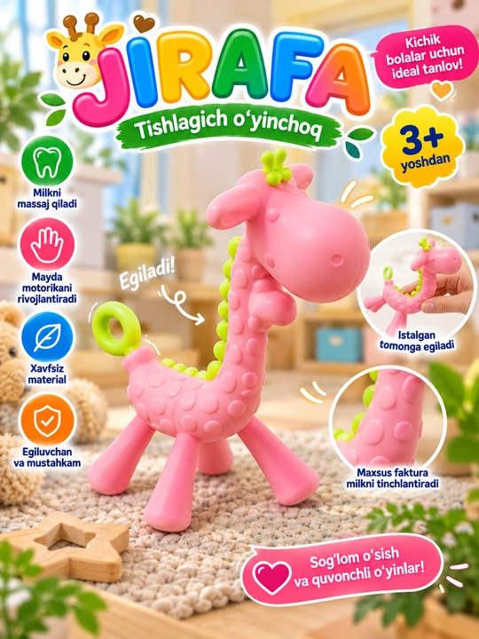 Игрушка-прорезыватель «Жираф», гибкая, для массажа дёсен, для детей - 