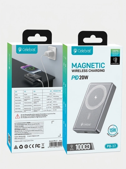 Power bank 10000 mAh, magnitli, 15W simsiz zaryad, 20W PD