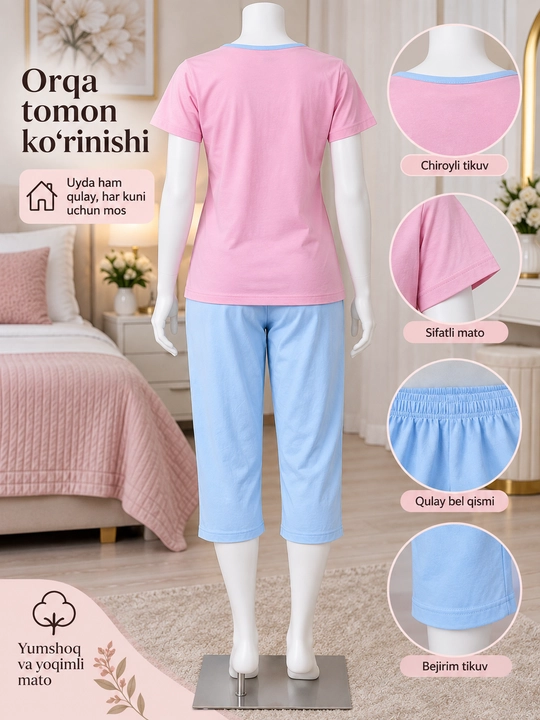 Ayollar pijamasi, uy kostyumi, tungi kiyim, qisqa yengli uy kiyimi, pijama komplekti