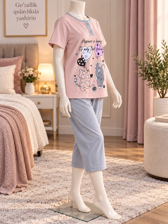 Ayollar pijamasi, uy kostyumi, tungi kiyim, qisqa yengli uy kiyimi, pijama komplekti
