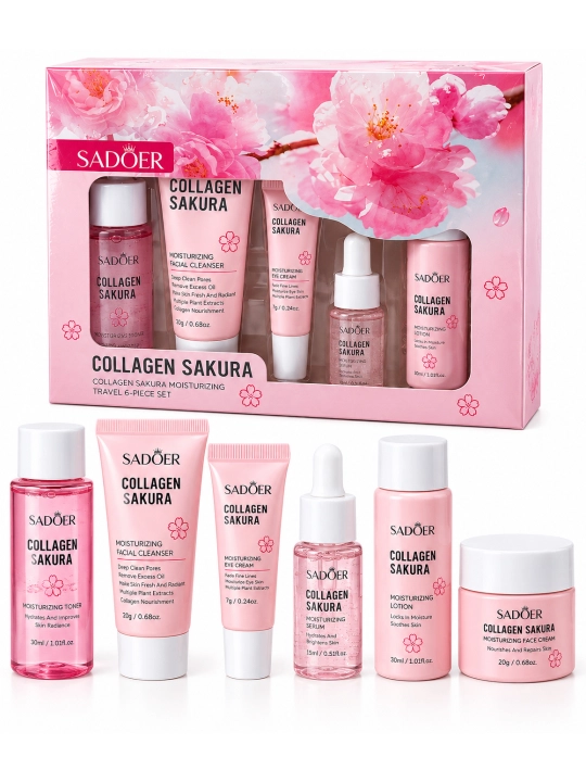 Набор косметики для ухода за кожей лица SADOER Collagen Sakura, 6 шт