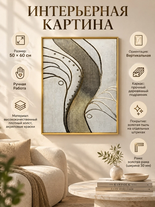 Интерьерная картина, ручная работа, 50x60 «Серебристая Абстракция» - 