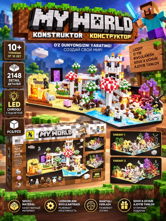 Конструктор minecraft, майнкрафт конструктор, конструктор с подсветкой, my world - 