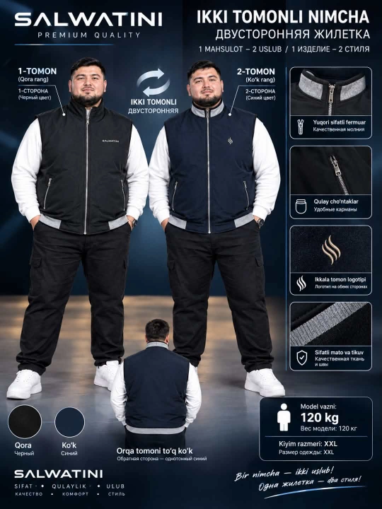 Erkaklar katta o‘lchamli nimcha – zamonaviy, fermuarli, premium - 