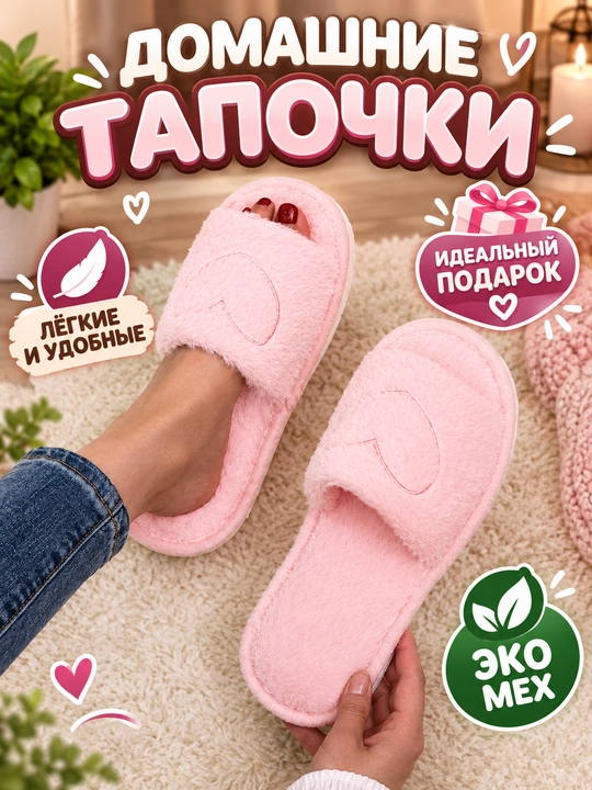 Домашние тапочки для женщин, мягкие и тёплые - 