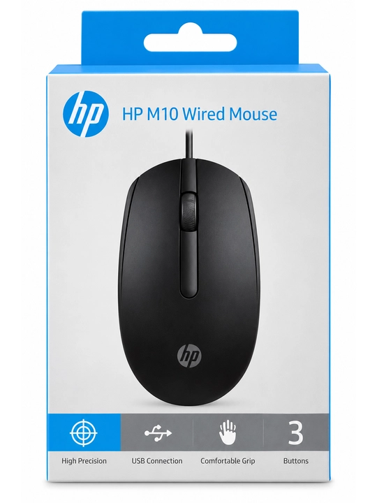 HP M10 simli kompyuter sichqonchasi, USB ulanish, 3 tugmali