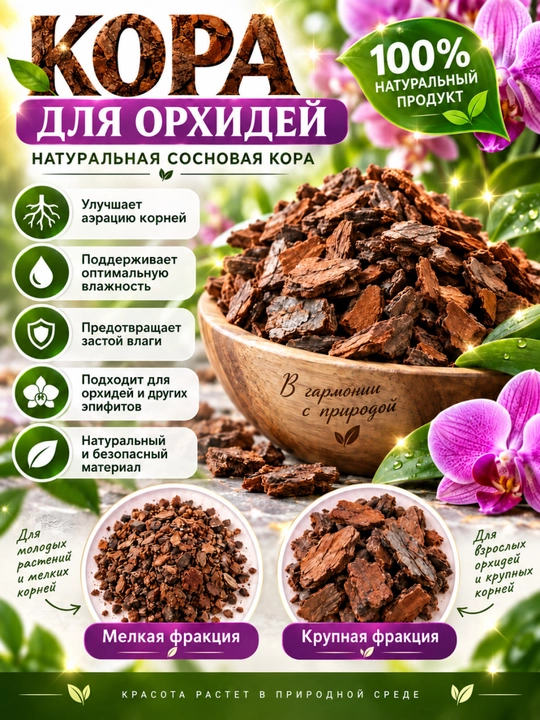 Натуральная сосновая кора для орхидей - 