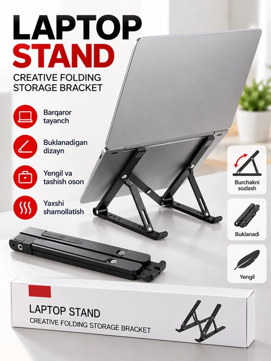 Buklanadigan noutbuk stendi, sozlanadigan laptop tagligi - 