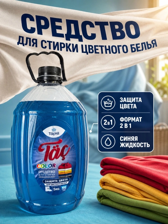 Гель для стирки Täç 2в1 с кондиционером, для цветного и белого белья, канистра 5 кг