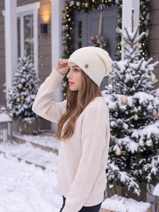 Qishki angora shapka ayollar uchun, shapkalar qizlar uchun Snowil