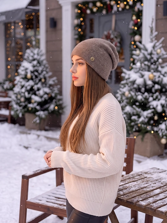 Qishki angora shapka ayollar uchun, shapkalar qizlar uchun Snowil