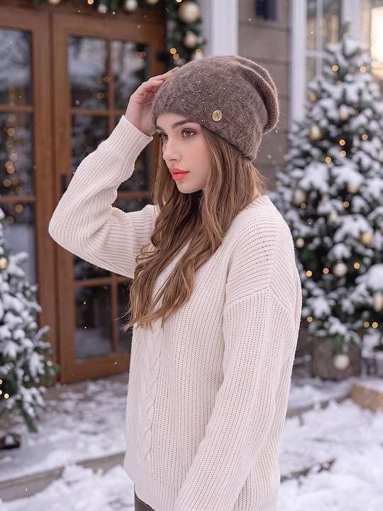 Qishki angora shapka ayollar uchun, shapkalar qizlar uchun Snowil