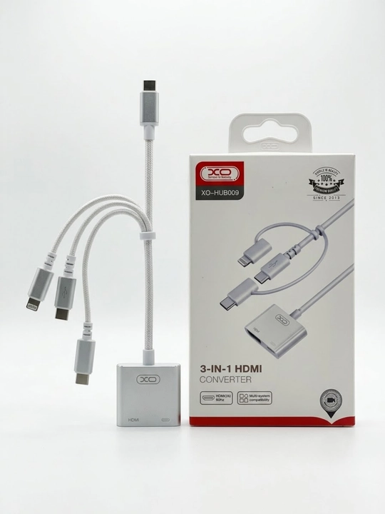 Perexodnik XO HUB009 3in1 HDMI Converter Type-C Lightning Micro-USB Kumush
