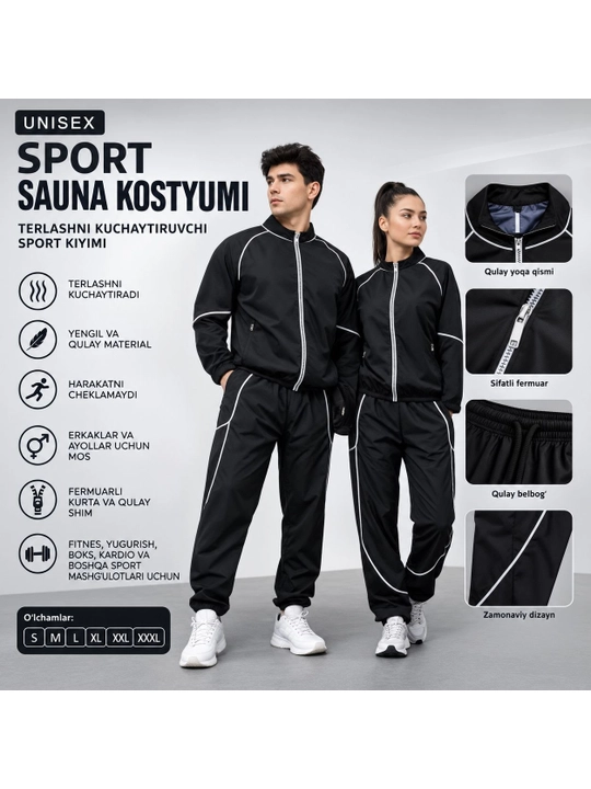 Sport uchun sauna kostyumi, terlashni kuchaytiruvchi kombinezon, uniseks - 