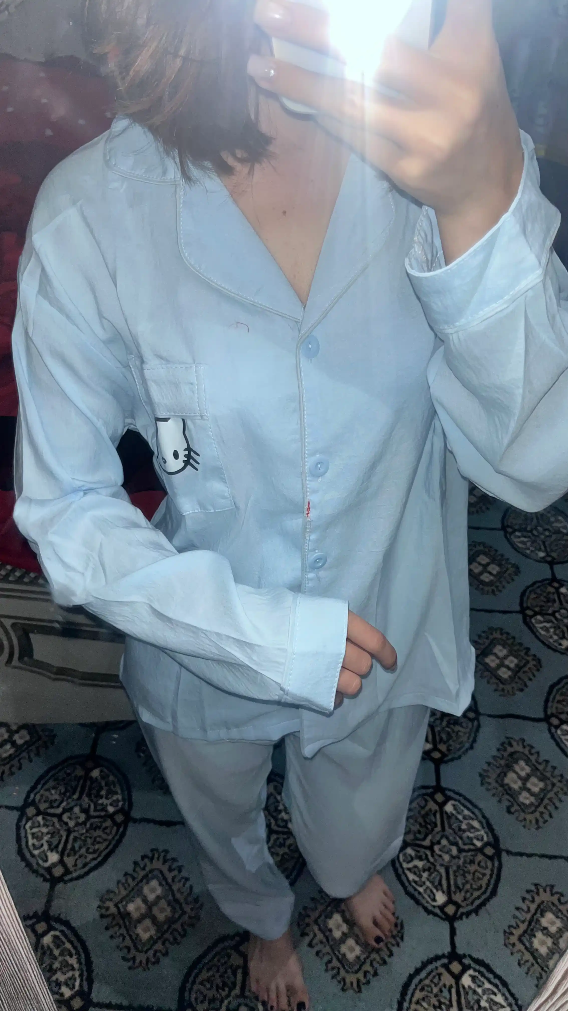 Ayollar pijamasi komplekt, ko‘ylak va shorti, shim, yozgi, M/XL