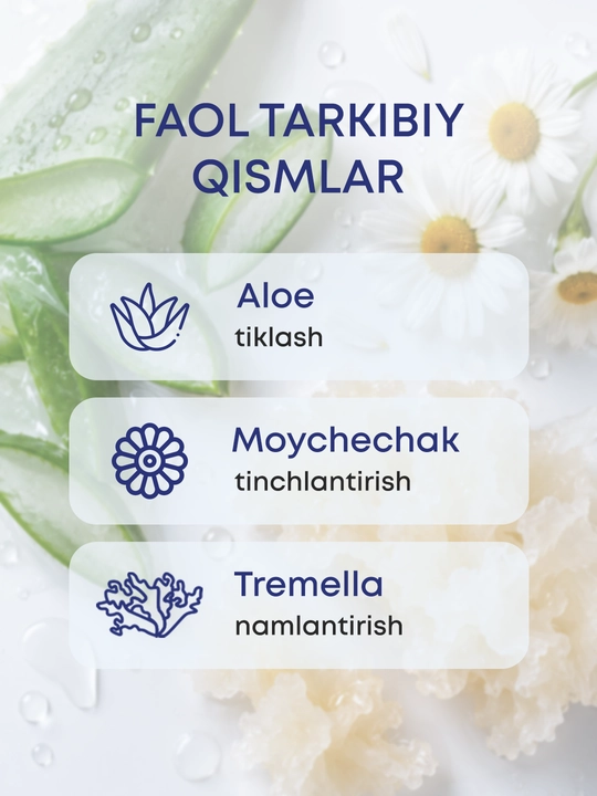 OLLEE aloe, moychechak va tremella qo‘shilgan yuz uchun namlantiruvchi toner-mist, 80 ml