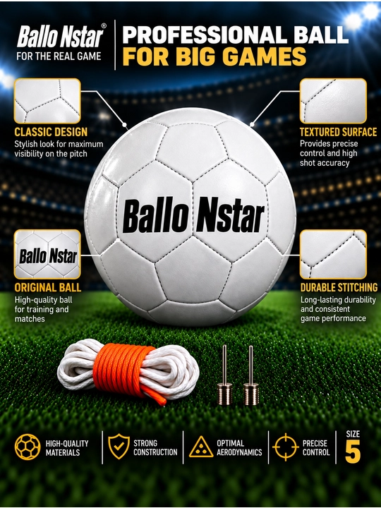 Futbol to‘pi Ball On Star Match Ball, 5-o‘lcham, oq-qora