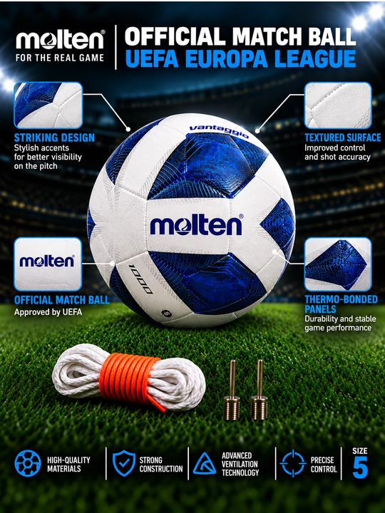 Futbol to‘pi Molten 1000 Vantaggio F5A, mashg‘ulot uchun, 5-o‘lcham, oq-ko‘k