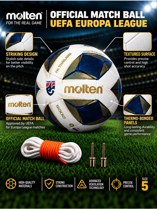 Futbol to‘pi Molten Thailand F5A5000, Professional, 5-o‘lcham, oq-qora