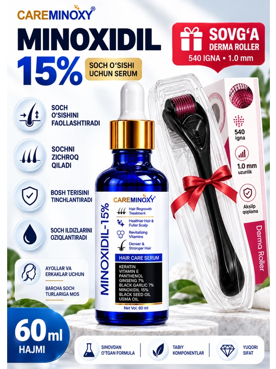 Minoksidil, Minoxidil 15% Careminoxy — soch va soqol o‘stirish vositasi - 