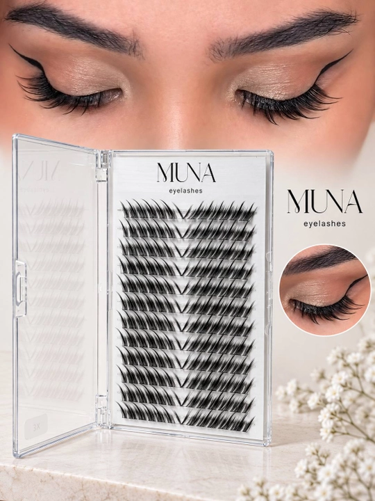 MUNA ресницы пучки накладные аниме, чёрные объёмные - 