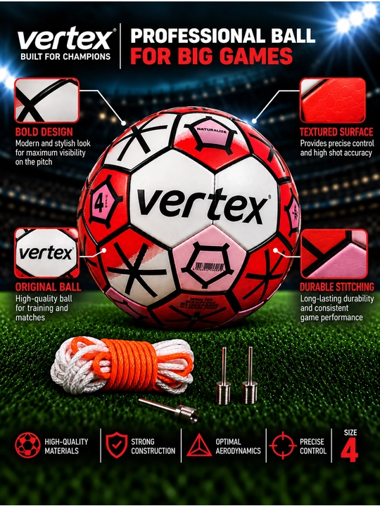 Futbol to‘pi Vertex, standart, 4-o‘lcham, qizil-qora