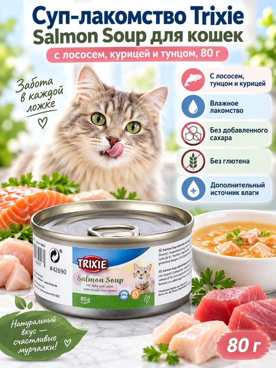 Trixie - tovuq filesi va tunets balig‘i qo‘shilgan mushuklar uchun mazali sho‘rva (80 gr) - 