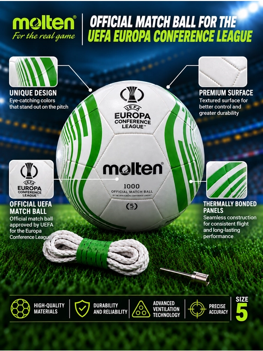 Futbol to‘pi Molten UEFA Europa Conference League, 5-o‘lcham, oq-yashil