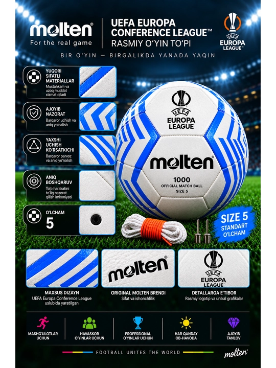 Futbol to‘pi Molten Europa 1000, UEFA Europa League, 5-o‘lcham, oq-ko‘k