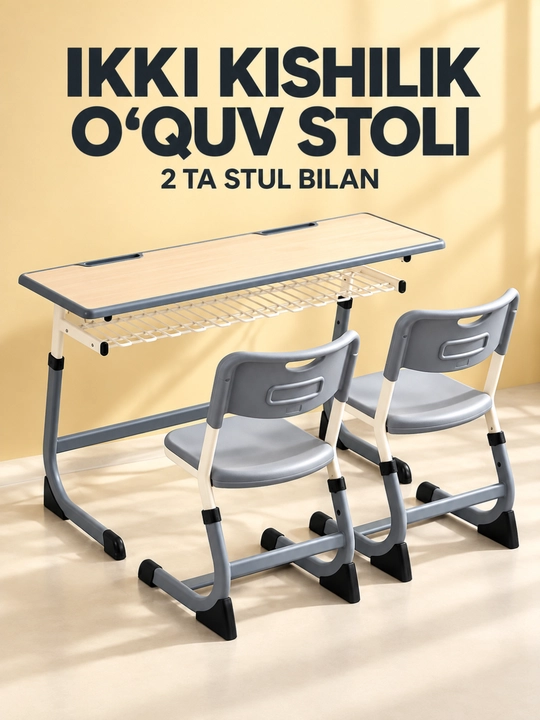 Parta bolalar uchun, metall karkasli stol va stul komplekti, 70×50×82 sm - 