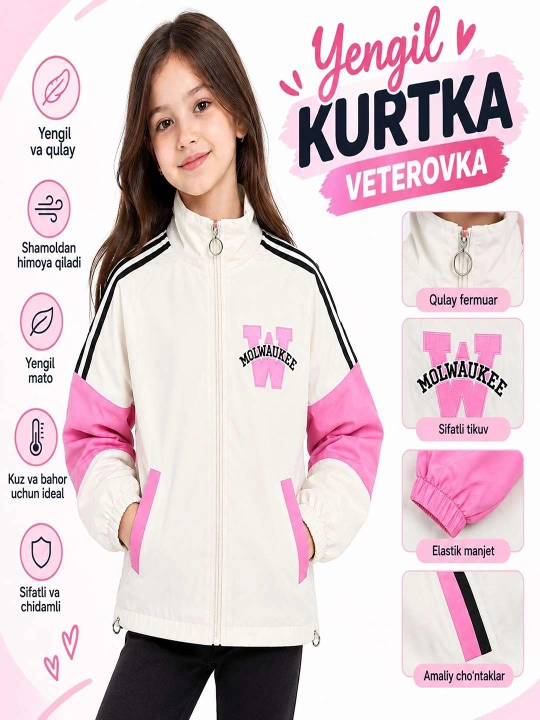 Qizlar uchun yengil kurtka, veterovka, ustki kiyim - 