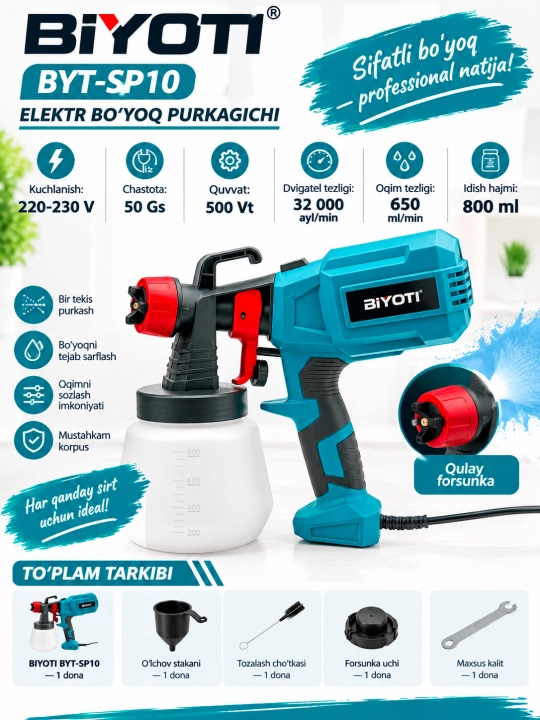 Elektr kraskopult, Kraskopult, Elektr bo'yoq purkagich  800 ml va 1200 ml bak sig'imi - 