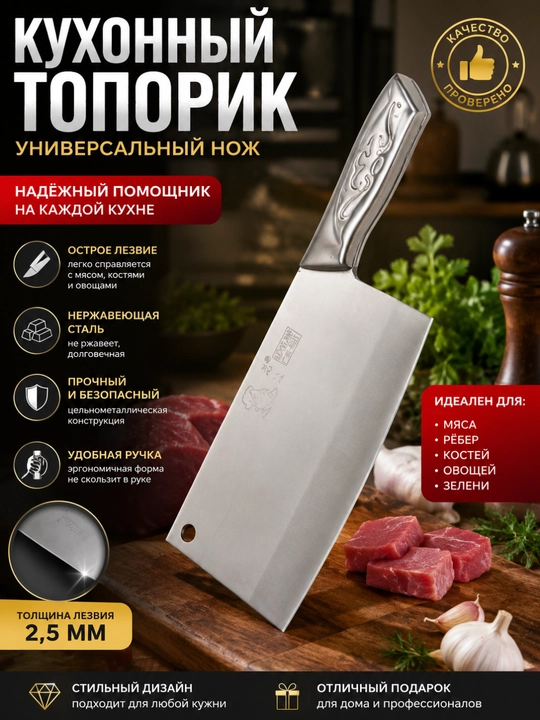 Топорик для мяса, птицы и костей, топор кухонный - 
