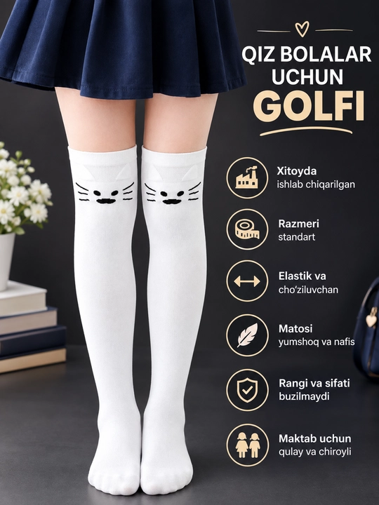 Qizlar uchun qulay va chiroyli golflar, uzun paypoqlar, getralar - 