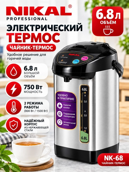 Termopot Nikal NK-68, 6.8 l, elektr choynak va suv isitgich - 