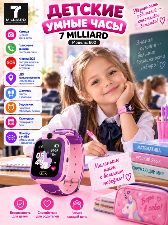 SMART WATCH,Детские умные часы 7 MILLIARD E02 — безопасность, связь и забота каждый день