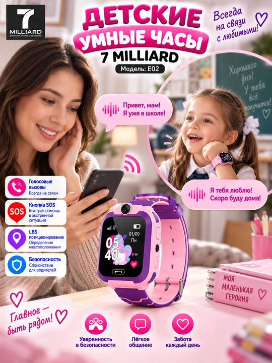 SMART WATCH,Детские умные часы 7 MILLIARD E02 — безопасность, связь и забота каждый день