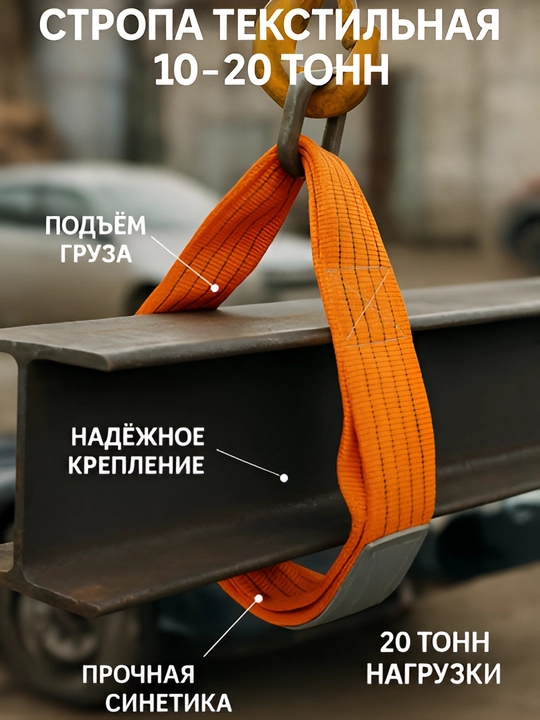 Строп текстильный ленточный петлевой (СТП) 10 т и 20 т, грузоподъемный полиэстеровый